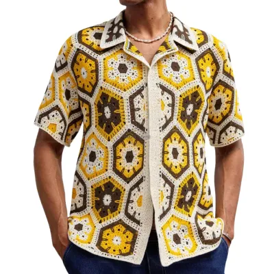 Sunny Crochet Knit Short-Sleeve Shirt
