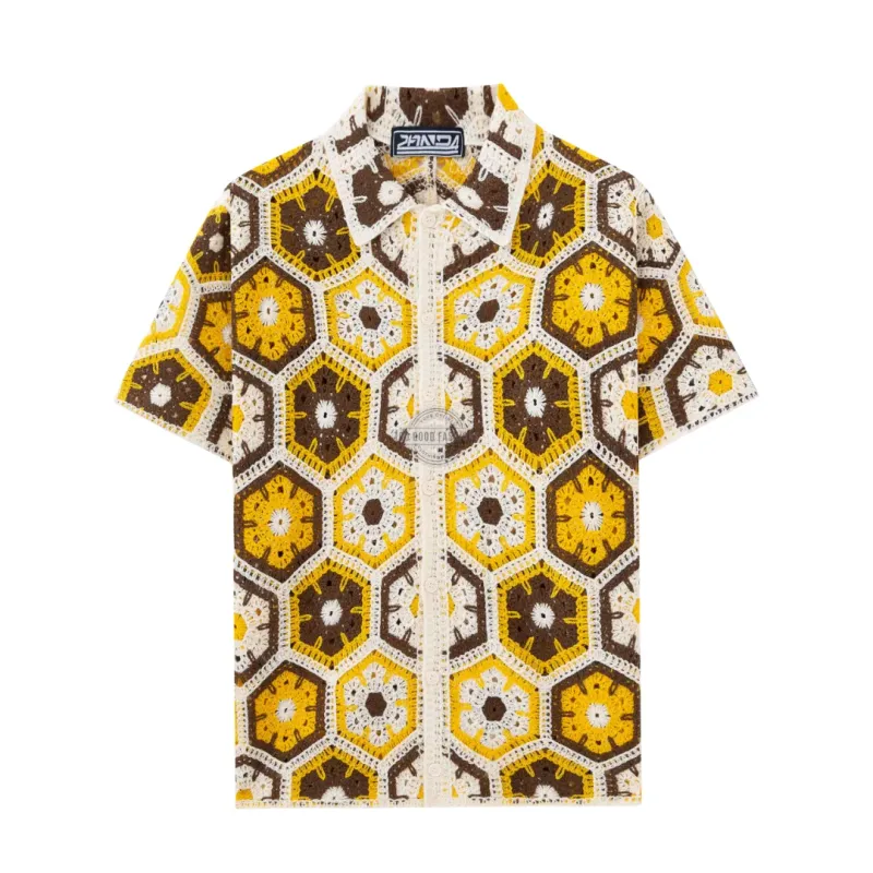 Sunny Crochet Knit Short-Sleeve Shirt