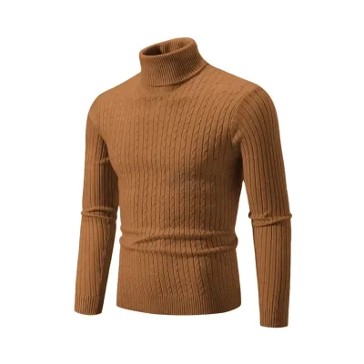 Men's caramel slim-fit knitted turtleneck sweater