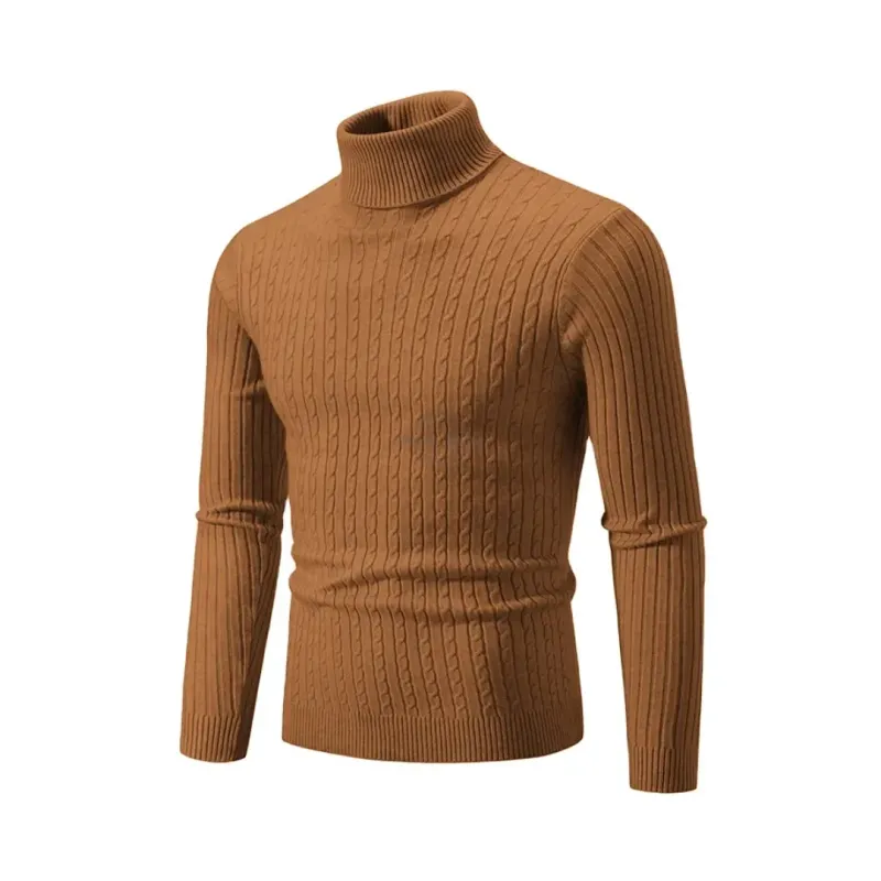 Men's caramel slim-fit knitted turtleneck sweater