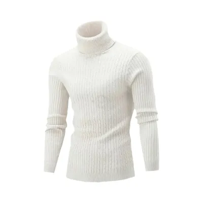 White Knitted Slim-Fit Turtleneck Sweater