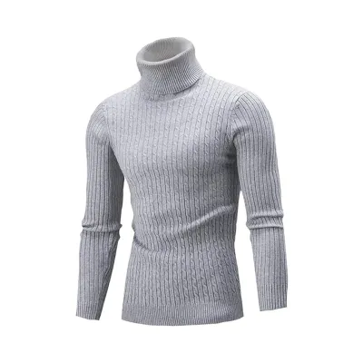 Men's light gray slim-fit knitted turtleneck sweater