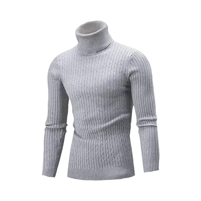 Men's light gray slim-fit knitted turtleneck sweater