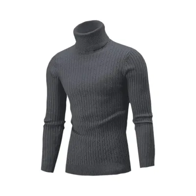 Men's dark gray slim-fit knitted turtleneck sweater