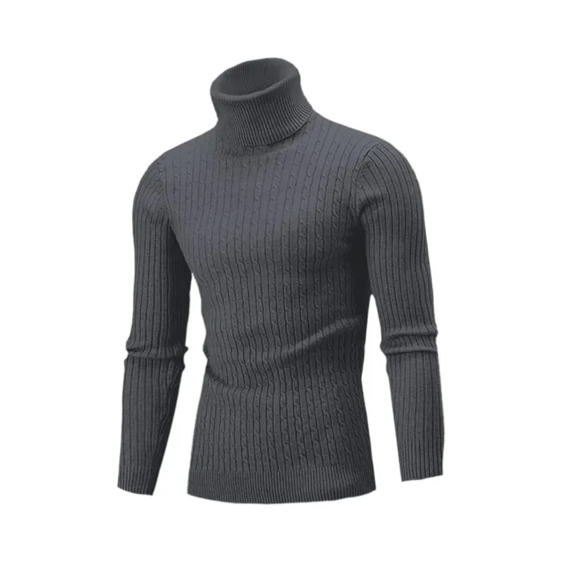 Men's dark gray slim-fit knitted turtleneck sweater