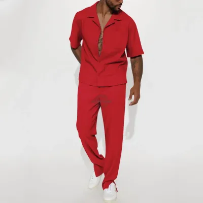 Red Lounge Shirt &amp; Pants Two-Piece Set