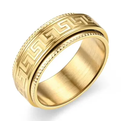 Gold stainless steel rotating ring for men with manifestation design, stylish and meaningful

