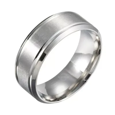Men’s silver brushed steel ring, bold and durable design	
