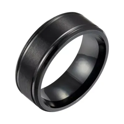 Black brushed stainless steel ring for men

