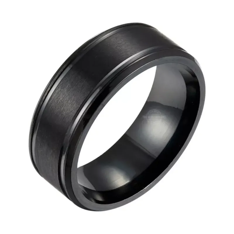 Black brushed stainless steel ring for men

