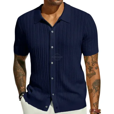 Midnight Blue Knit Short-Sleeve Shirt