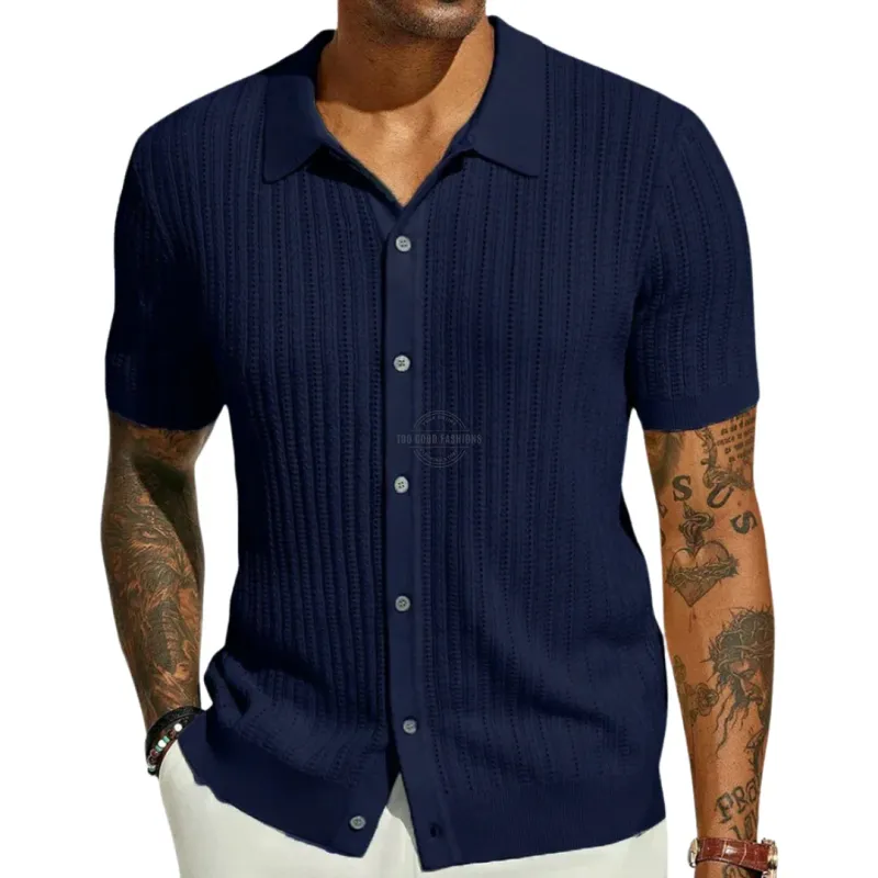 Midnight Blue Knit Short-Sleeve Shirt