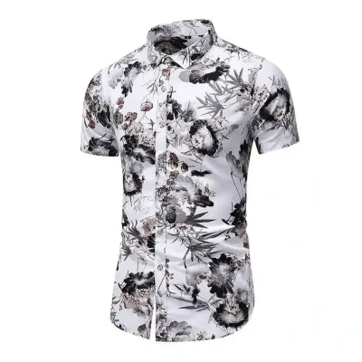 Men's neutral floral short-sleeve shirt