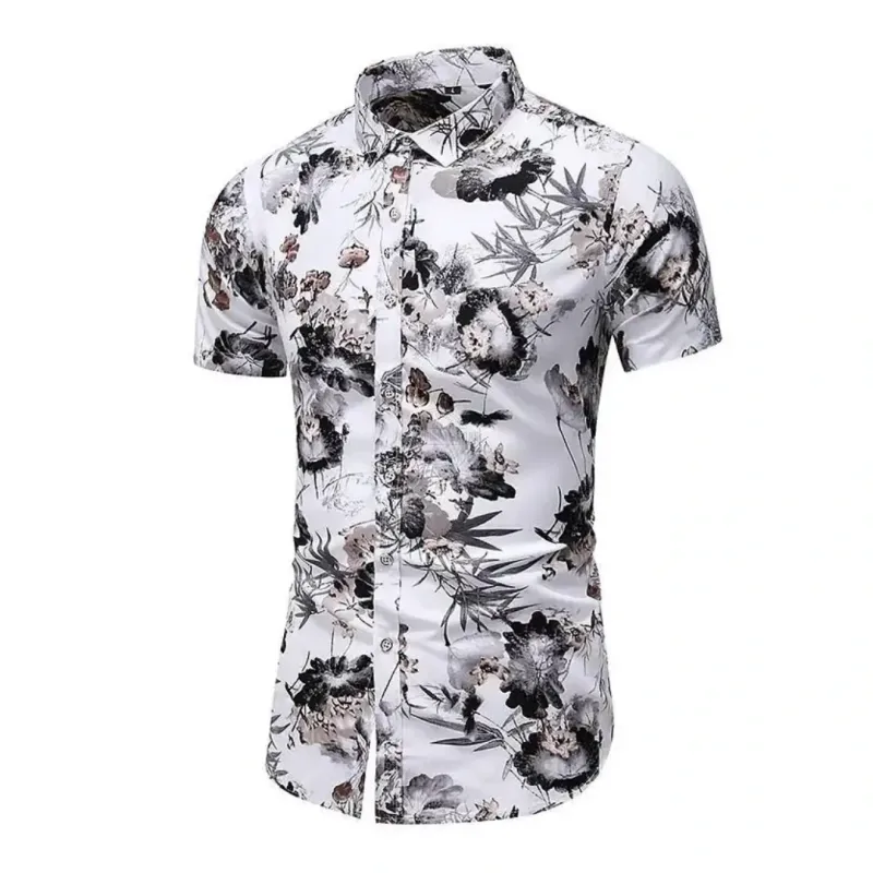 Men's neutral floral short-sleeve shirt