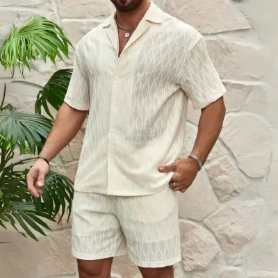 Ivory Patterned Shirt &amp; Pants Two Piece Casual Set