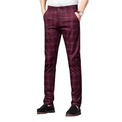 Maroon Red Checkered Plaid Chino Pants