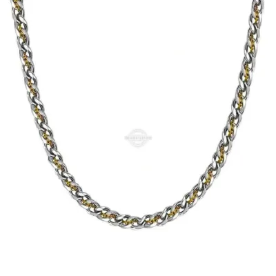 Men’s interwoven Cuban link necklace in silver and gold, bold and durable design

