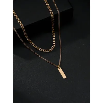 Men’s gold layered necklace set with two pendants, stylish and durable accessory
