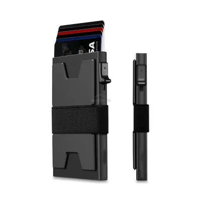 Black Aluminum Slim Wallet with Expandable Backplate, Cash Band, Pop-up Card Holder &amp; RFID Blocking