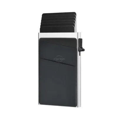 Silver Slanted Sleeve Slim Wallet with Pop-up Card Holder, Cash Sleeve &amp; RFID Blocking