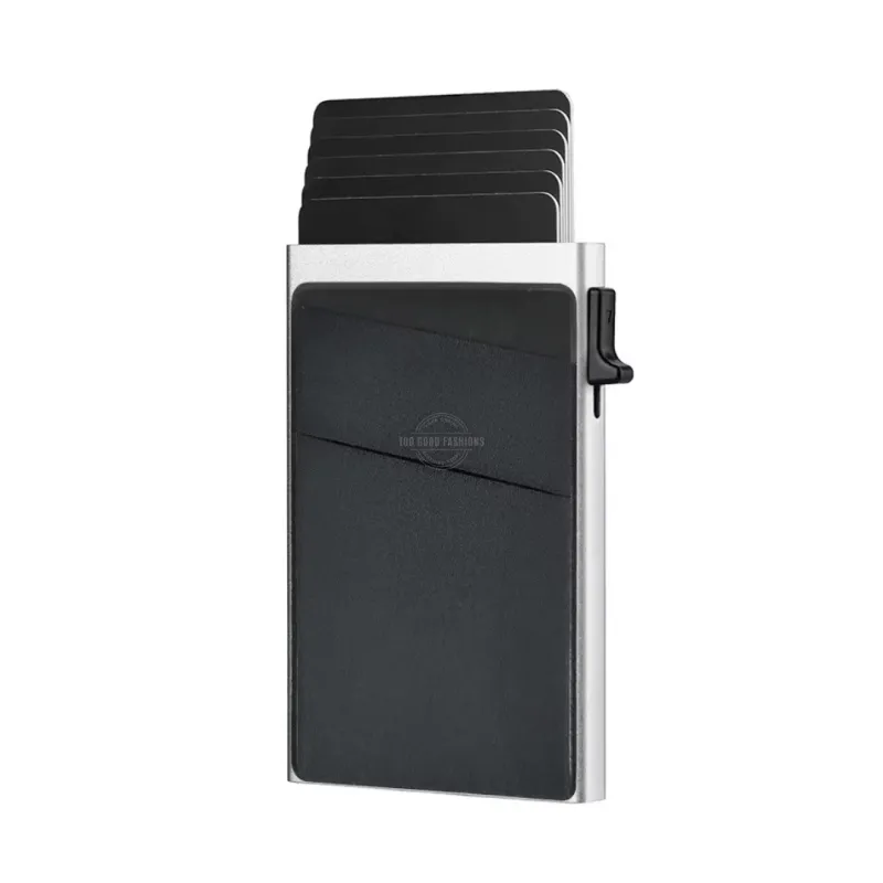 Silver Slanted Sleeve Slim Wallet with Pop-up Card Holder, Cash Sleeve &amp; RFID Blocking