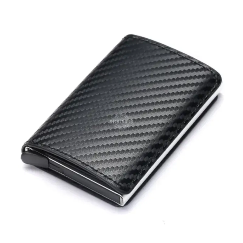 Black and silver carbon fibre design tri-fold leather slim wallet with RFID blocking