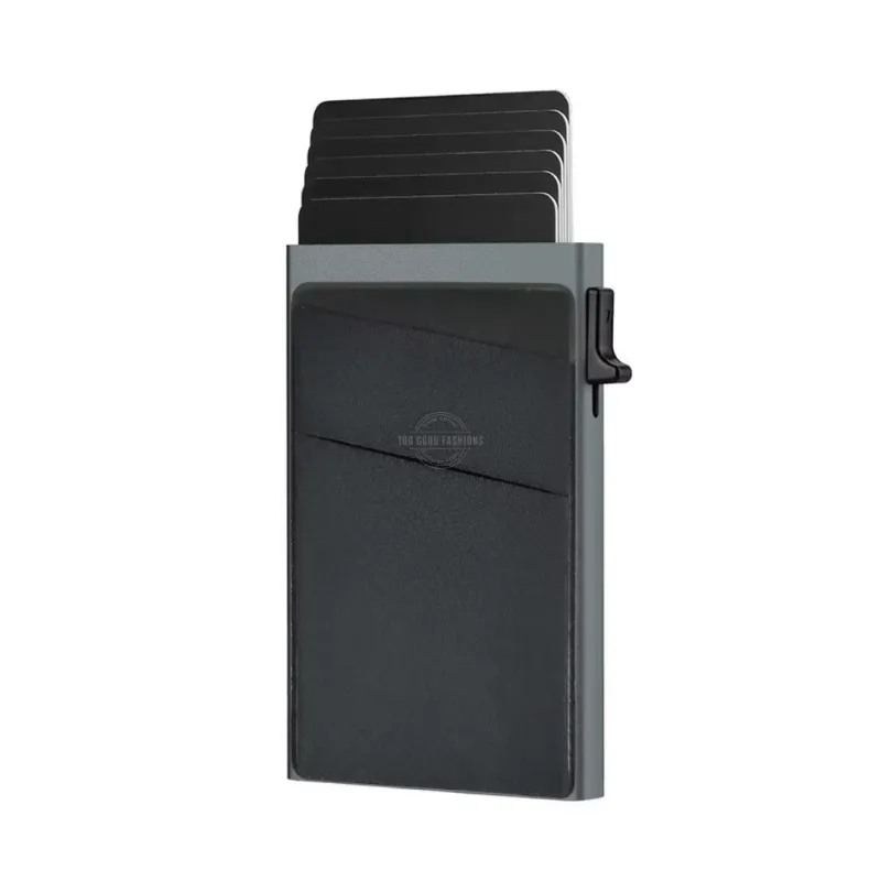 Gray Slanted Sleeve Slim Wallet with Pop-up Card Holder, Cash Sleeve &amp; RFID Blocking