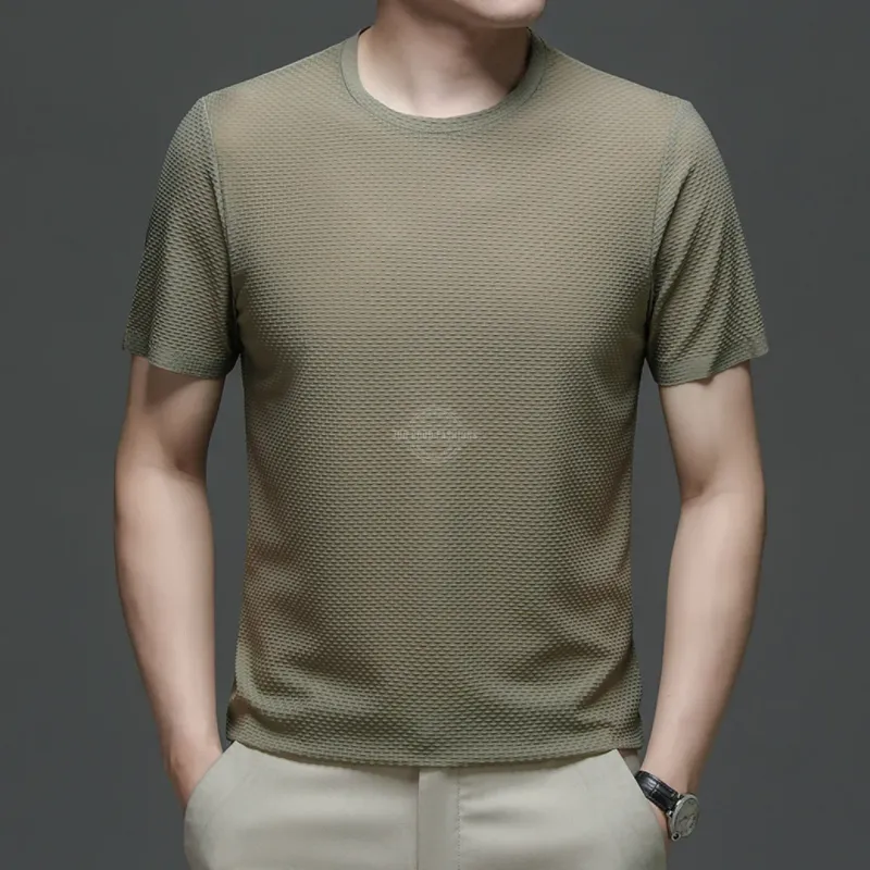 Men's khaki textured lightweight t-shirt