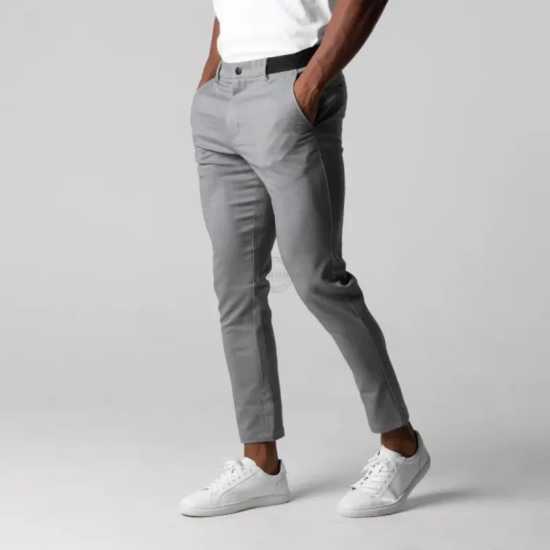 Men's gray slim-fit stretch chino pants