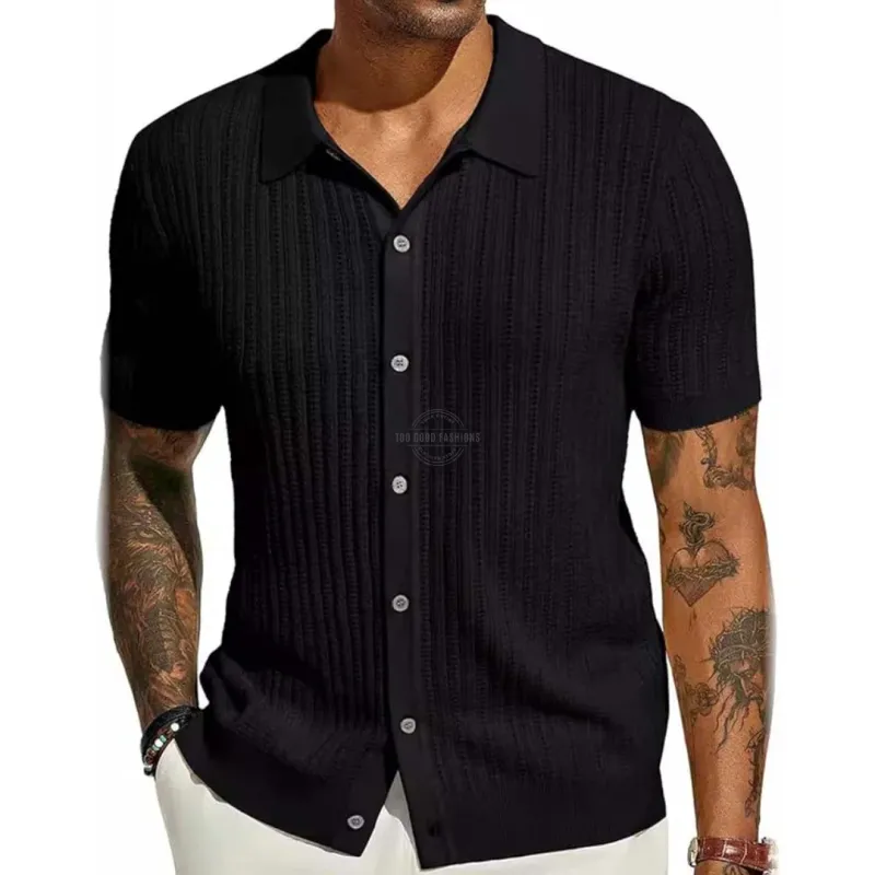 Black Knit Short-Sleeve Shirt