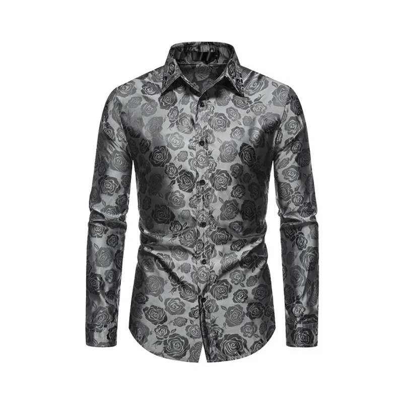 Gray Rose Embossed Long-Sleeve Shirt