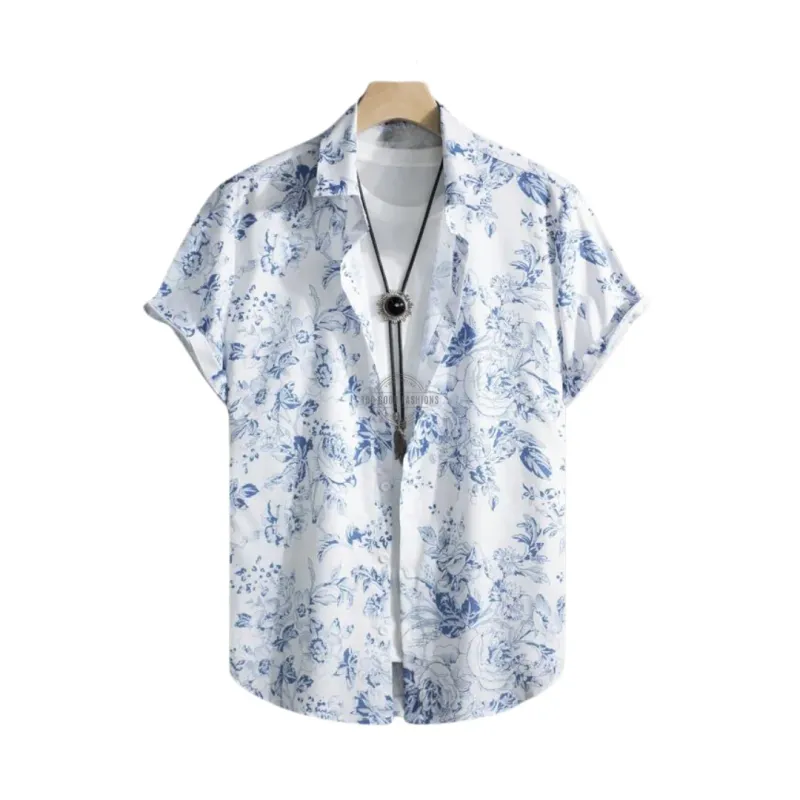 Blue Flower Garden Short-Sleeve Shirt