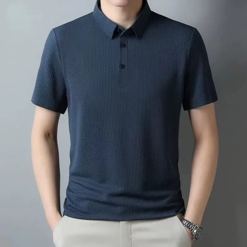 Men's blue textured lightweight polo shirt