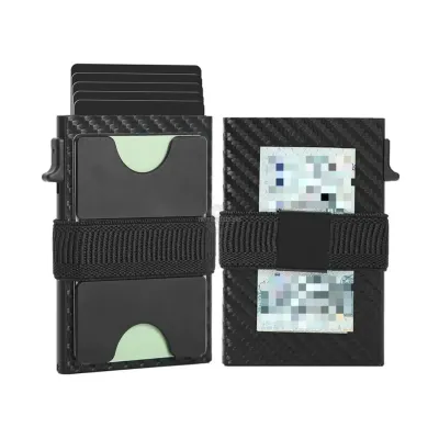 Carbon Fibre Design Aluminum Slim Wallet with Expandable Backplate, Cash Band, Pop-up Card Holder &amp; RFID Blocking