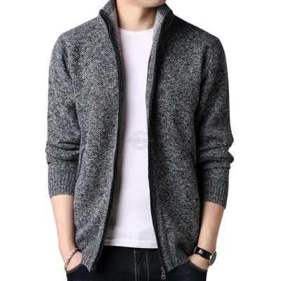 Men's dark gray zip-up cardigan