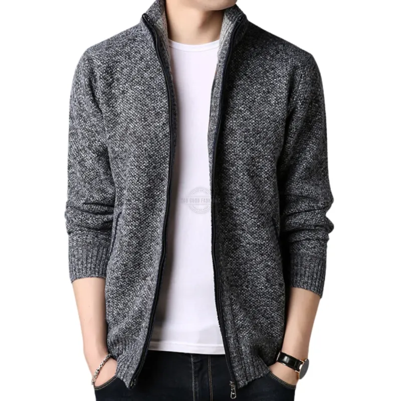 Men's dark gray zip-up cardigan