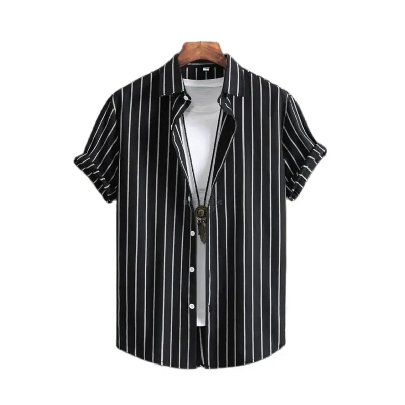 Black Simple Stripe Short-Sleeve Shirt