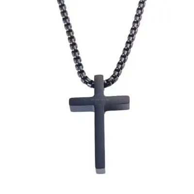 Black stainless steel cross pendant necklace for men, bold minimalist jewelry

