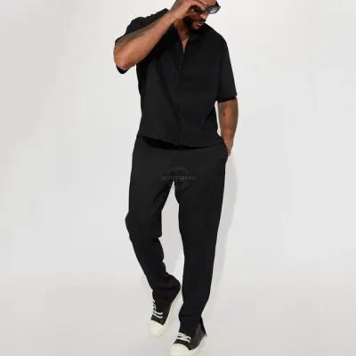 Black Lounge Shirt &amp; Pants Two Piece Set