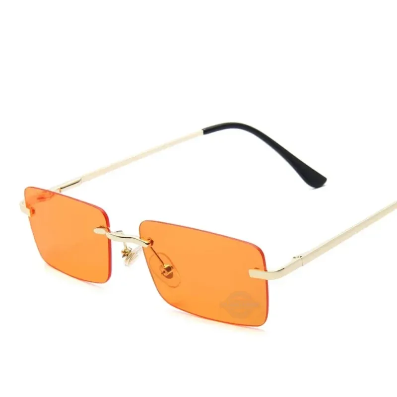 Gold frame orange lens unisex rimless sunglasses