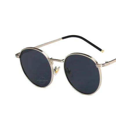 Silver frame black lens unisex round sunglasses