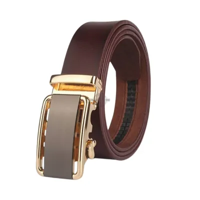 Dark brown leather ratchet belt with automatic buckle – adjustable &amp; hole-free design
