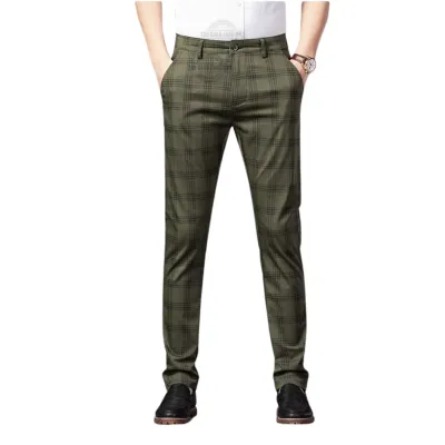 Olive Green Checkered Plaid Chino Pants