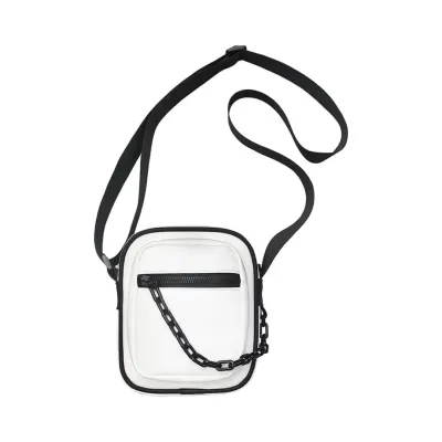 White Crossbody Bag with Chain Accessory