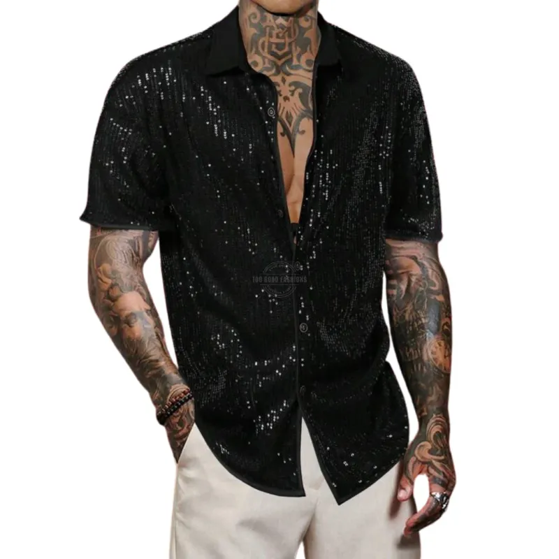 Black Sequin Party Shirt