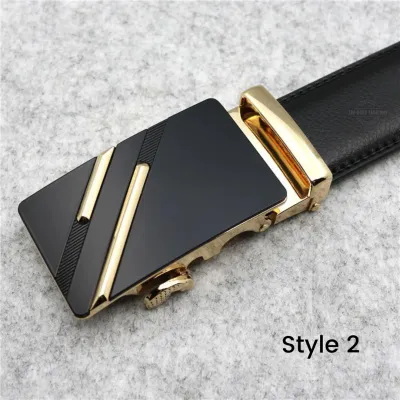 Black Leather Belt with Automatic Ratchet - S2 Gold