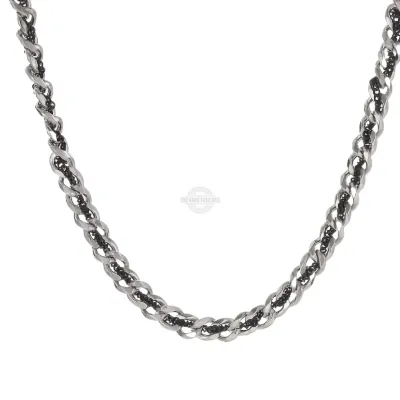 Men’s silver and black two-tone Cuban link necklace, durable and stylish accessory

