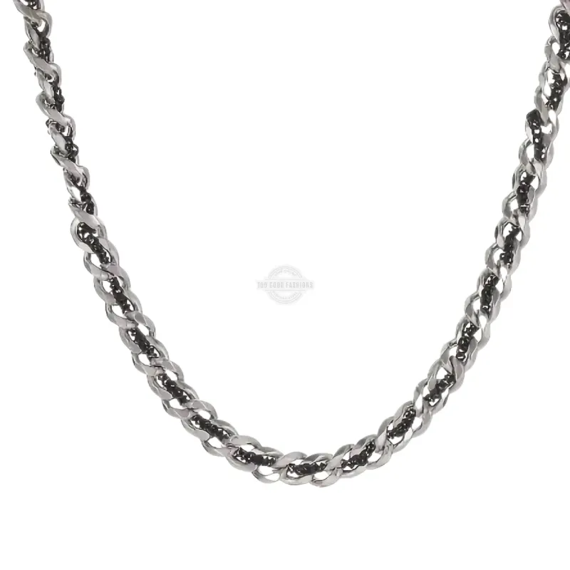 Men’s silver and black two-tone Cuban link necklace, durable and stylish accessory

