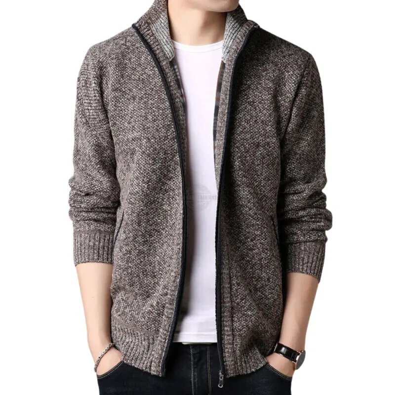 Brown Zip-Up Cardigan