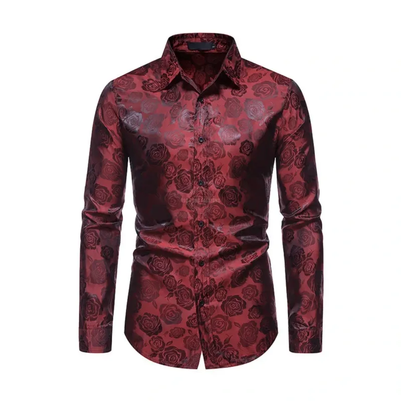 Red Rose Embossed Long-Sleeve Shirt